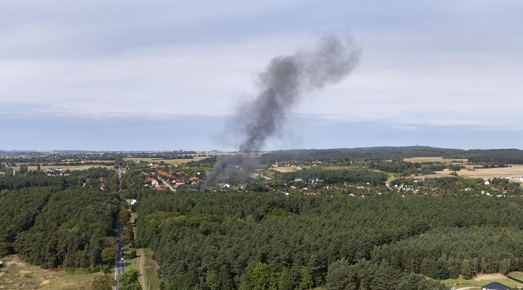 Pożar w Dolaszewie widoczny z Piły. 