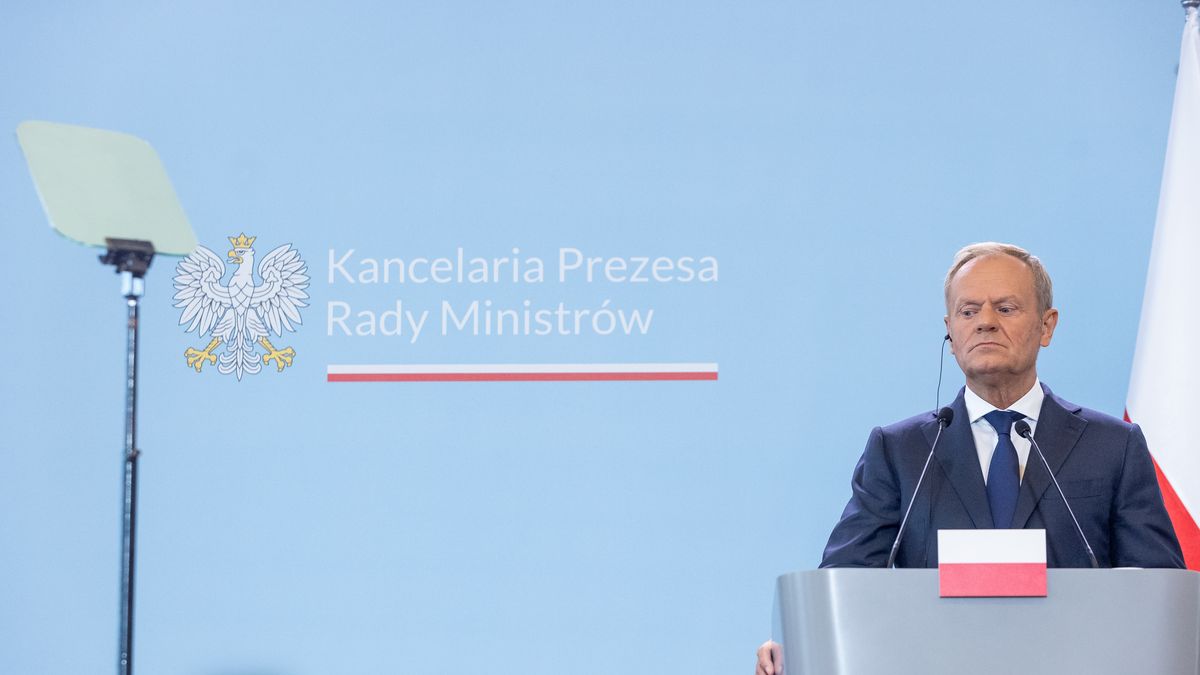 Polish Prime Minister Donald Tusk attends a press conference with Indian Prime Minister in Warsaw, Poland on August 22, 2024. (Photo by Foto Olimpik/NurPhoto via Getty Images)