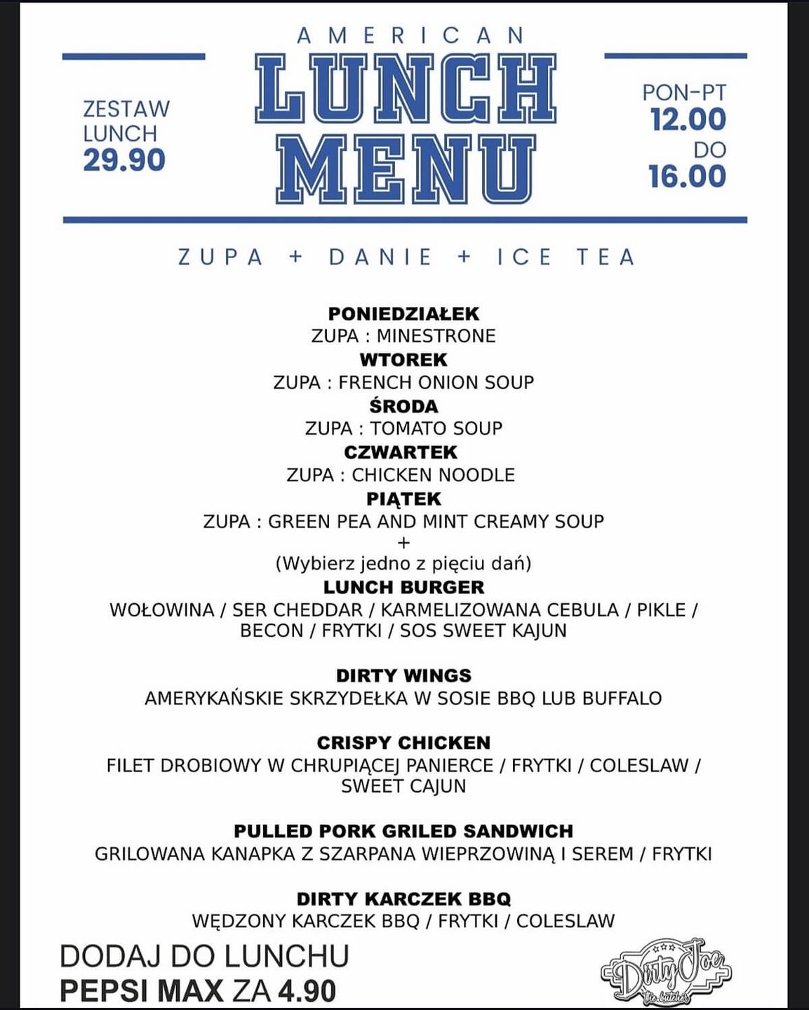 Dirty Joe lunch 10-14 marca 2025 r.