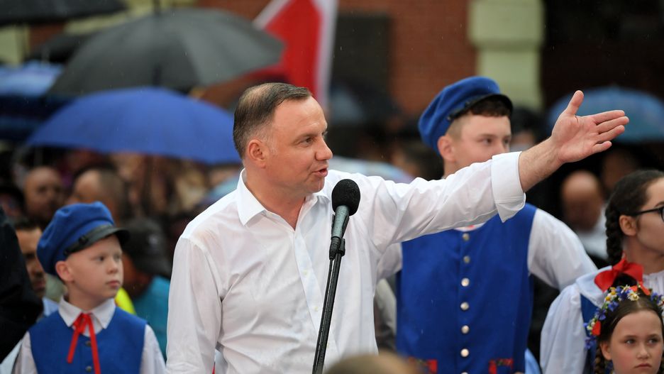 Wybory 2020. Prezydent Andrzej Duda podczas wiecu wyborczego 