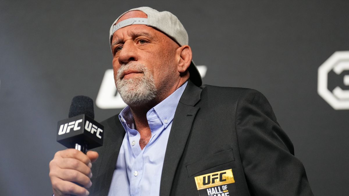 LAS VEGAS, NEVADA - MARCH 03: UFC hall of famer Mark Coleman is seen on stage during the UFC 30th Anniversary Q&A session at MGM Grand Garden Arena on March 03, 2023 in Las Vegas, Nevada. (Photo by Chris Unger/Zuffa LLC via Getty Images)