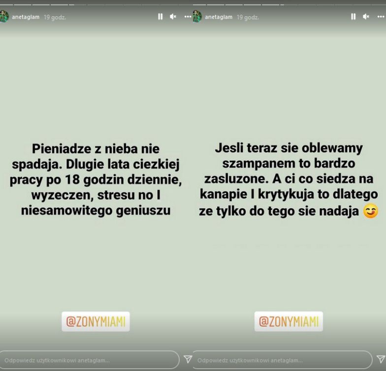 Aneta Glam zachwala partnera i tłumaczy się z oblewania szampanem