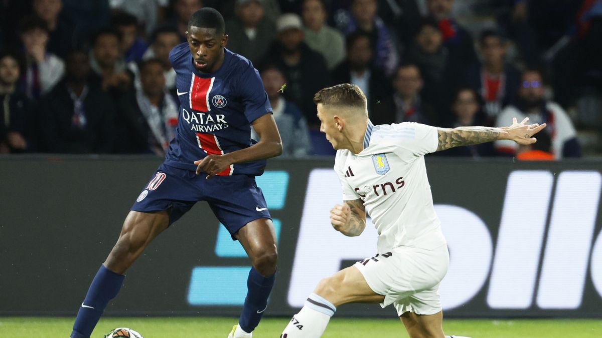 PAP/EPA / Mohammed Badra / Matty Cash w meczu Paris Saint-Germain - Aston Villa