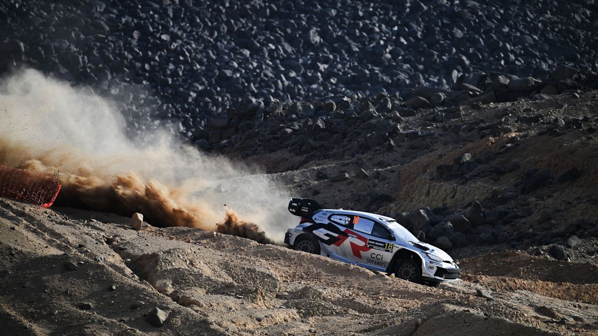The driver Takamoto Katsuta and co-driver Aaron Johnston of Team Toyota Gazoo Racing WRT, with their Toyota GR Yaris Rally, face the 4th day of the race during the FIA World Rally WRC Rally in Jeddah, Saudi Arabia, on November 29, 2025. (Photo by Luca Barsali/NurPhoto via Getty Images)