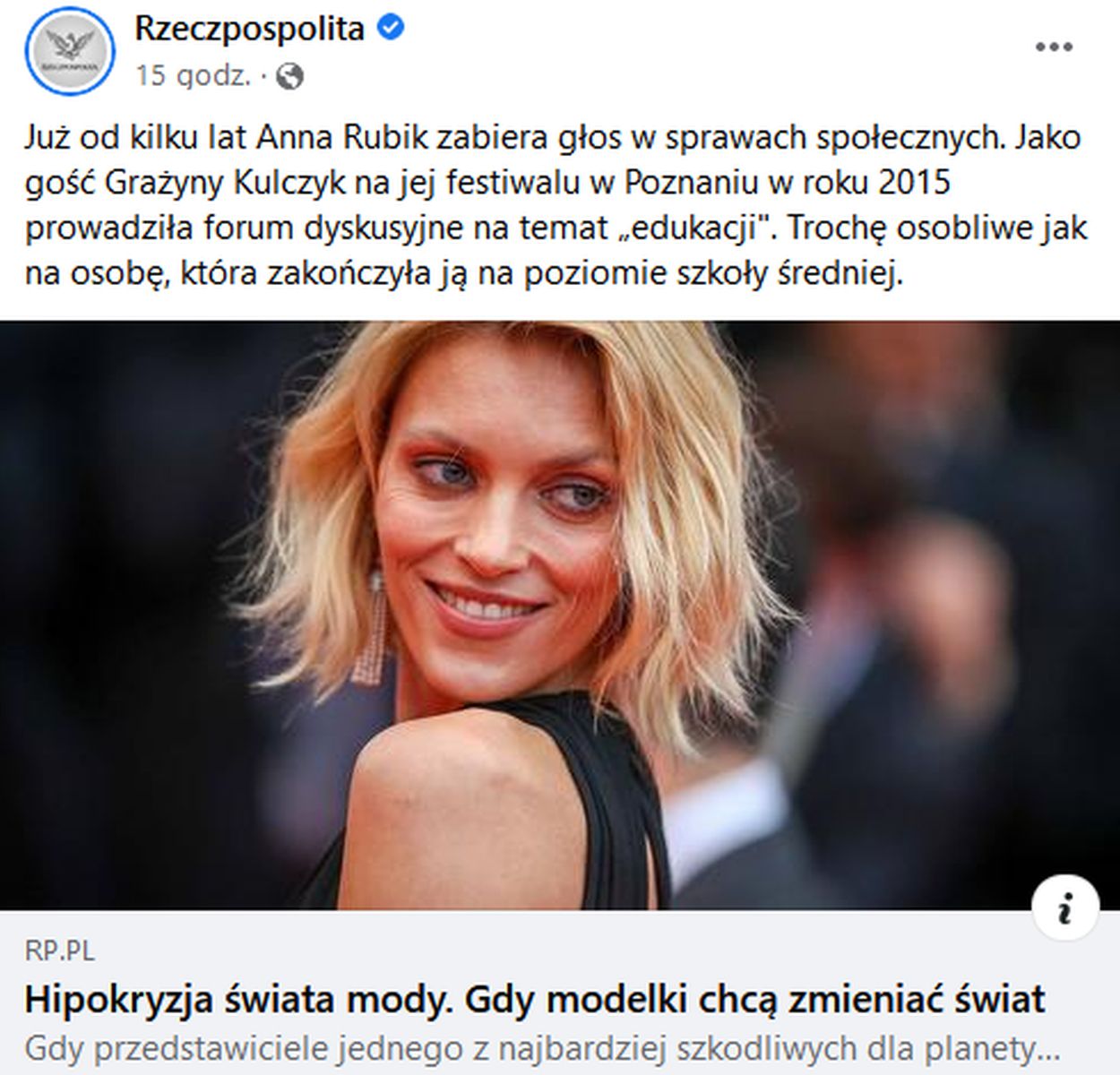 "Rzeczpospolita" wytyka Anji Rubik brak studiów wyższych