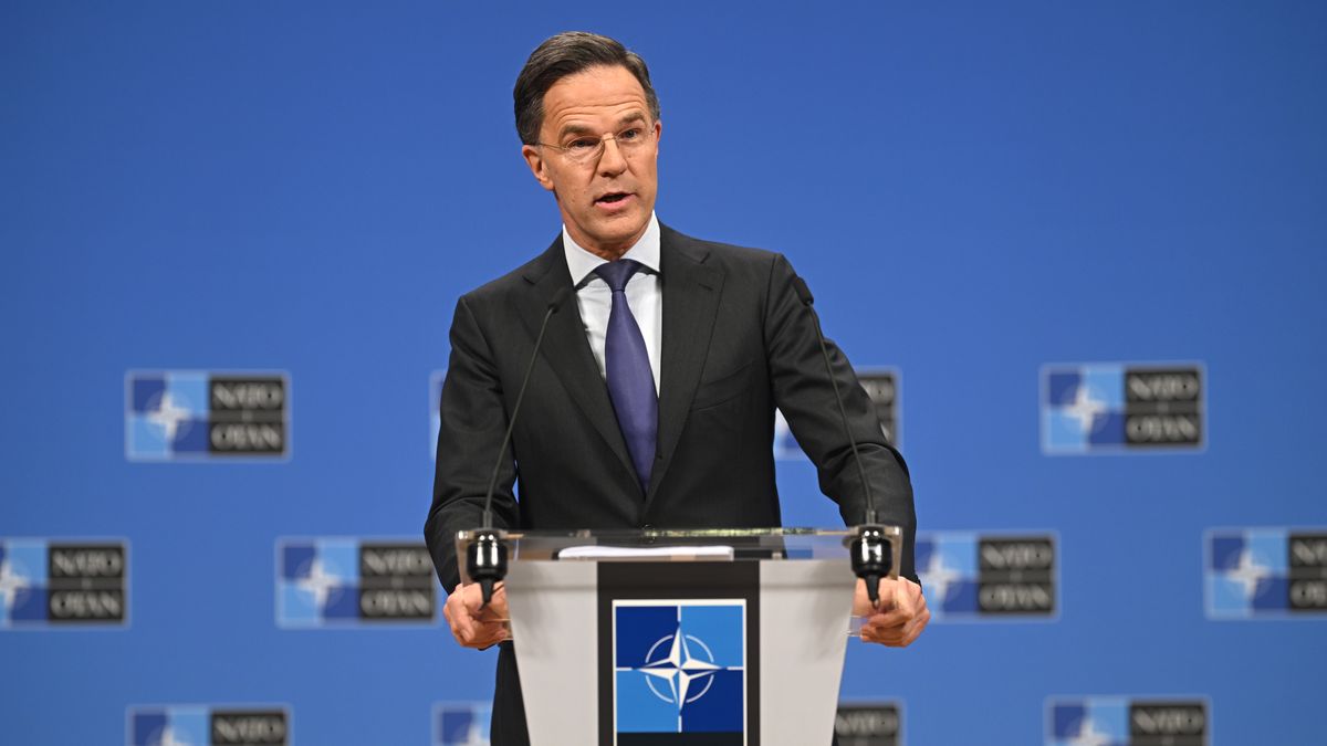 BRUSSELS, BELGIUM - FEBRUARY 12: NATO Secretary General Mark Rutte conducts a press conference following the NATO Defence Ministers Meeting on February 12, 2026 at NATO headquarters in Brussels, Belgium.  (Photo by Leon Neal/Getty Images)