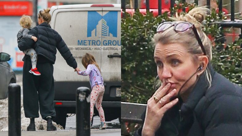Naturalna Cameron Diaz z dziećmi na mieście