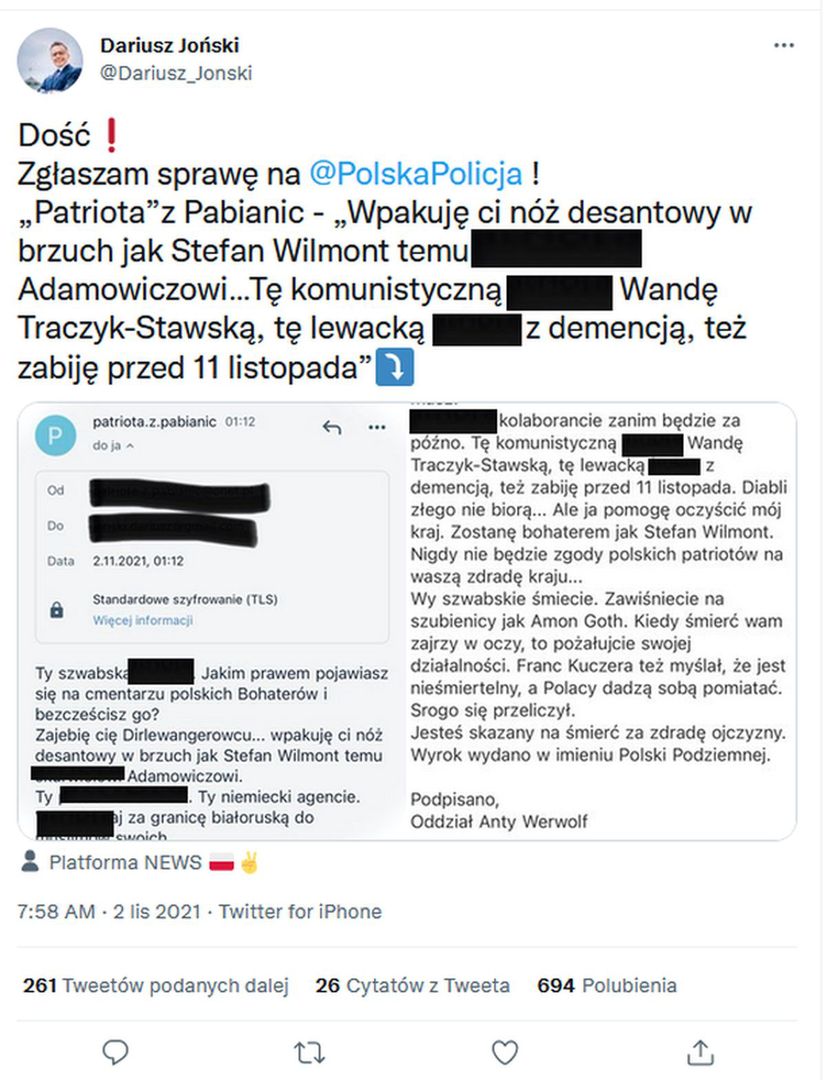 Poseł pokazał z jak wielkim hejtem i groźbami musi się mierzyć Polak we własnym kraju.