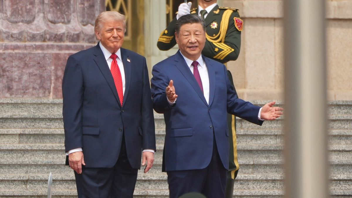 Temporary
President Donald Trump participates in a welcome ceremony with China's President Xi Jinping at the Great Hall of the People, Thursday, May 14, 2026, in Beijing. (AP Photo/Mark Schiefelbein)
Mark Schiefelbein