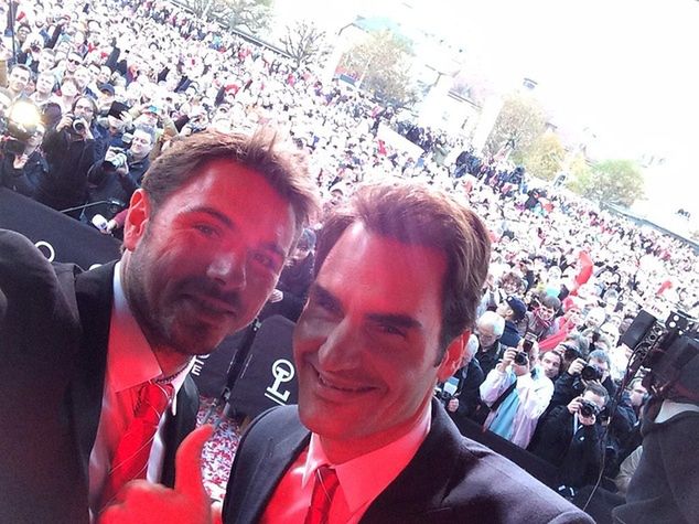 Stan Wawrinka i Roger Federer podczas spotkania z kibicami w Lozannie (Foto: Twitter)