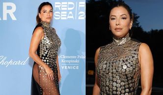 Eva Longoria w srebrnej zbroi gra zgrabną nogą na Festiwalu Filmowym w Wenecji. Klasa? (ZDJĘCIA)