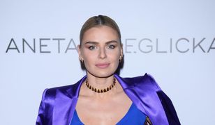 Natasza Urbańska na pokazie Anety Kręglickiej. W oryginalnym garniturze