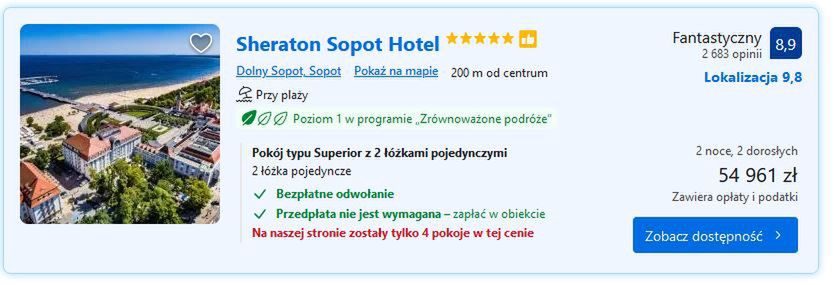 Ceny noclegów w hotelu Sheraton w Sopocie na czas festiwalu muzycznego
