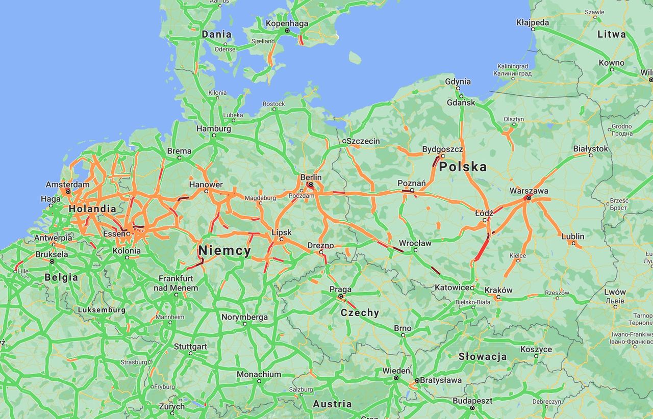 Zakorkowane drogi w Mapach Google