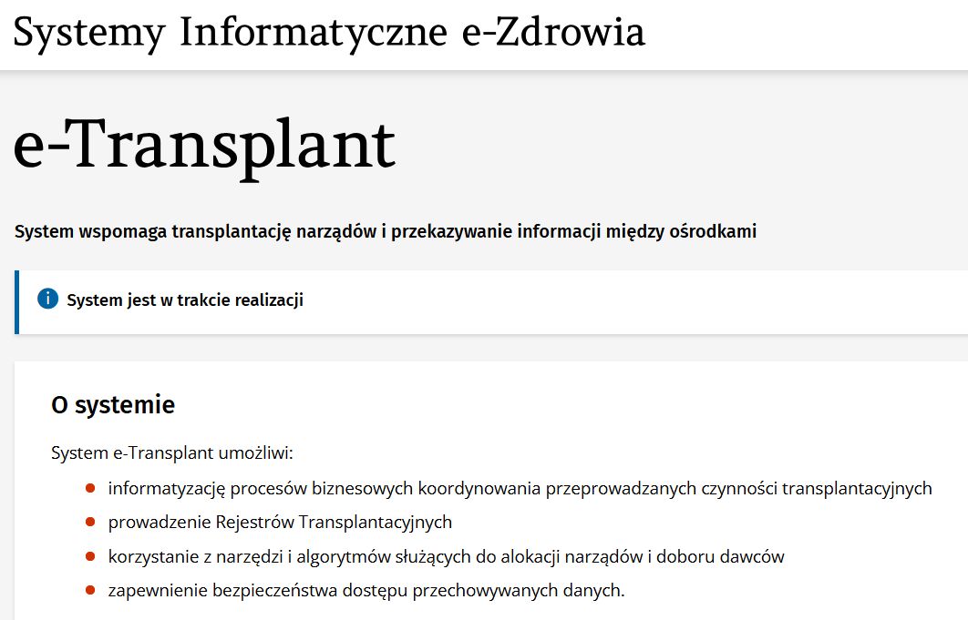 System e-Transplant ma ruszyć wkrótce