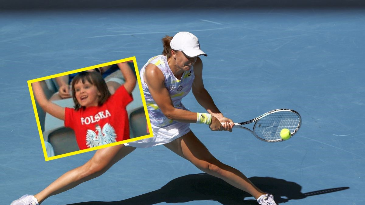 Zdjęcie okładkowe artykułu: PAP/EPA / JASON O'BRIEN / Twitter/TennisGIFs / Na zdjęciu: Iga Świątek w meczu II rundy Australian Open, na małym zdjęciu: fanka w koszulce z orzełkiem