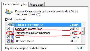 Usuń Hibernację z Oczyszczania dysku