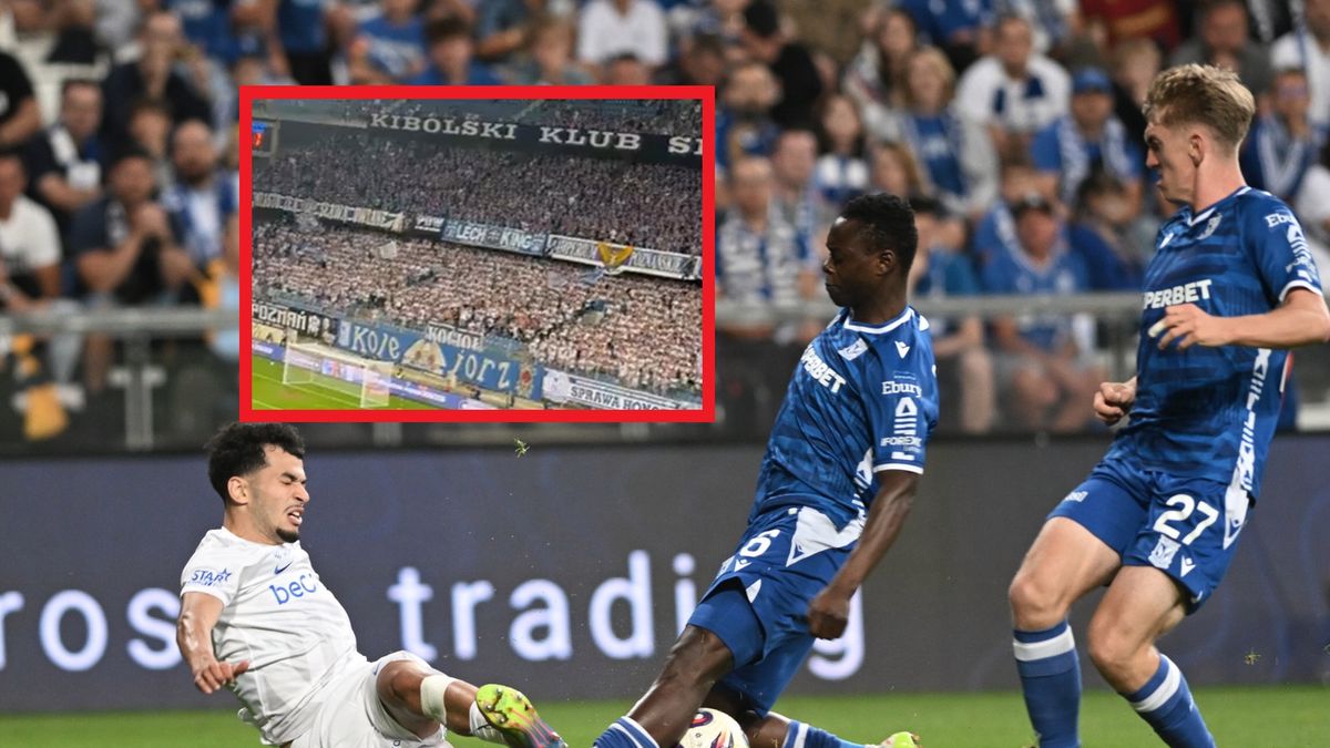 PAP / Jakub Kaczmarczyk / Na zdjęciu: piłkarze Lecha Poznań i KRC Genk, w ramce kibice 'Kolejorza'