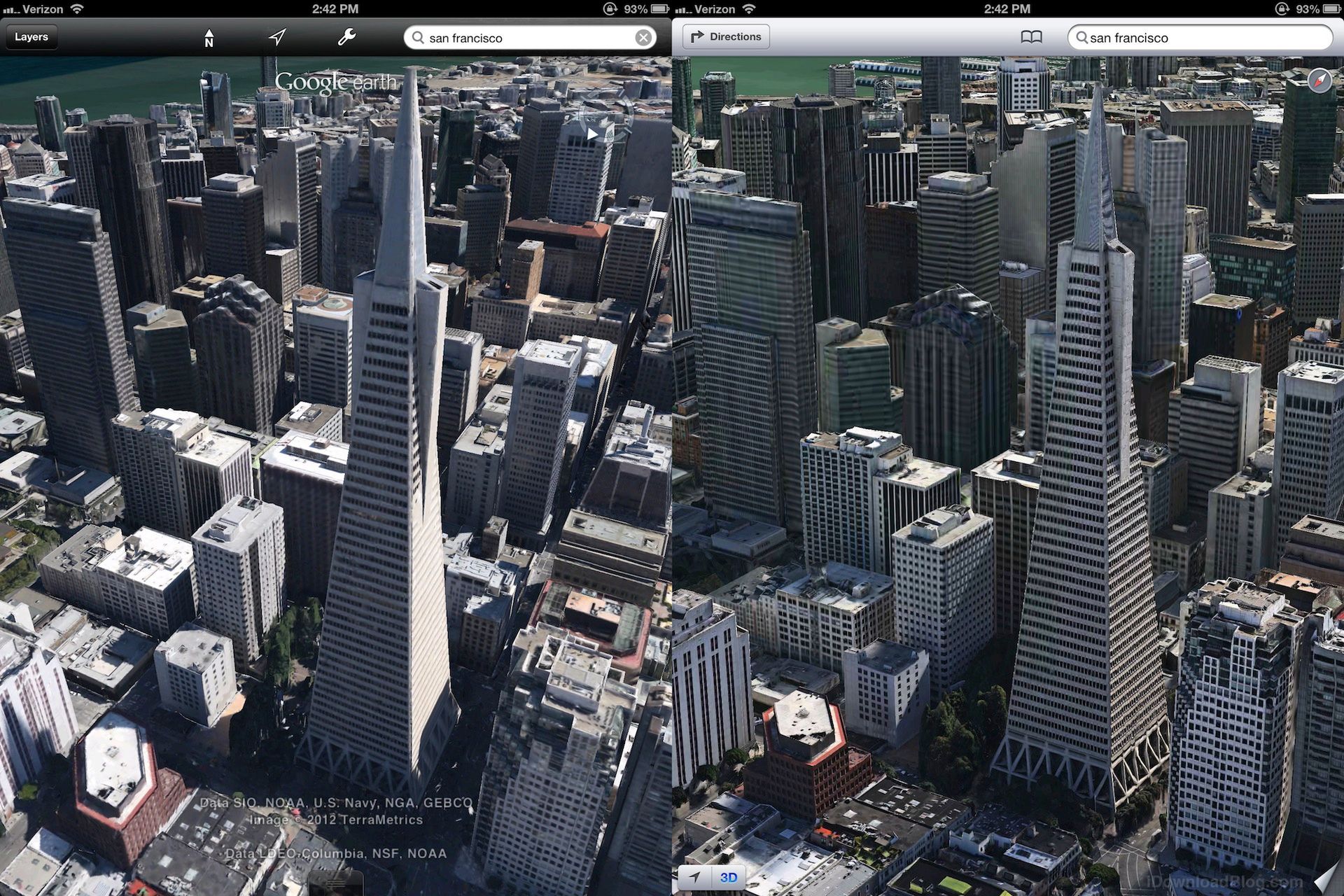 Starcie gigantów - porównanie map 3D Google'a i Apple'a 5
