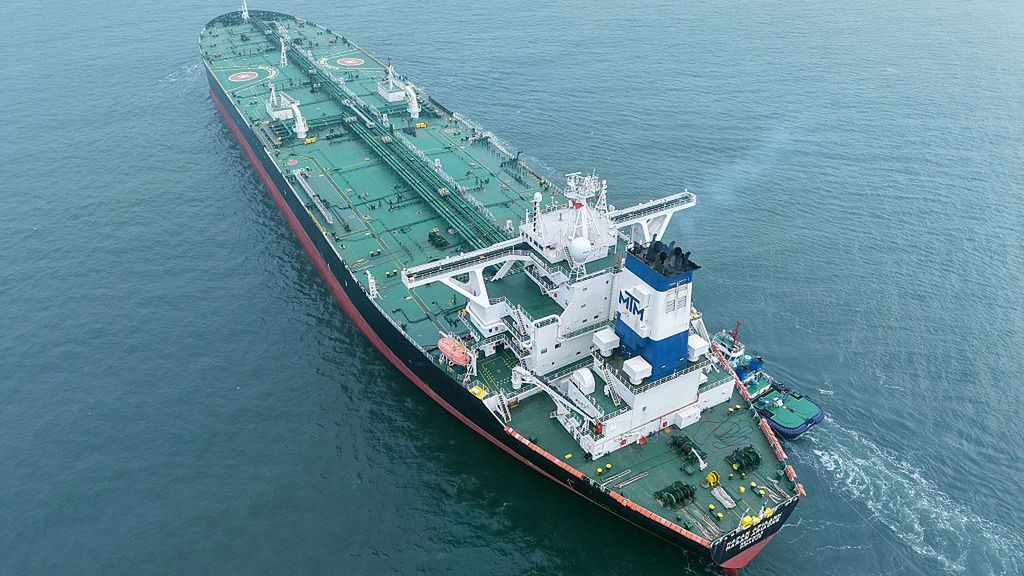 Imported Crude Oil Tanker
An oil tanker carrying imported crude oil sails in the Jiaozhou Bay waterway towards Qingdao Port in Qingdao City, Shandong Province, China, on May 14, 2025. (Photo by Costfoto/NurPhoto via Getty Images)
NurPhoto
qingdao city, oil importation, energy, shandong, may 14, coastal city, crude oil transportation, global trade., marine logistics, port city, oil tanker, vessel, petroleum, international trade, maritime transport, sea route, nurphoto, imported crude oil, costfoto, nautical navigation, qingdao port, chinese port, china, import, waterway, cargo ship, commercial shipping