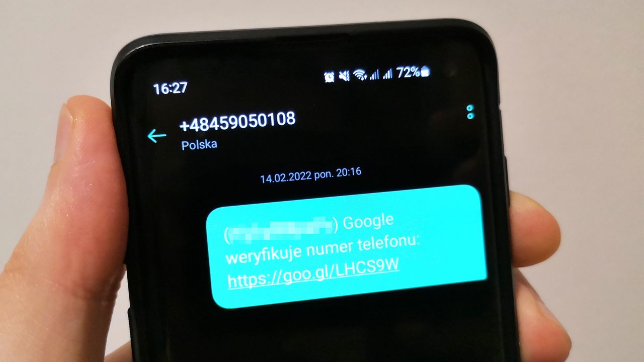 SMS o weryfikacji konta Google
