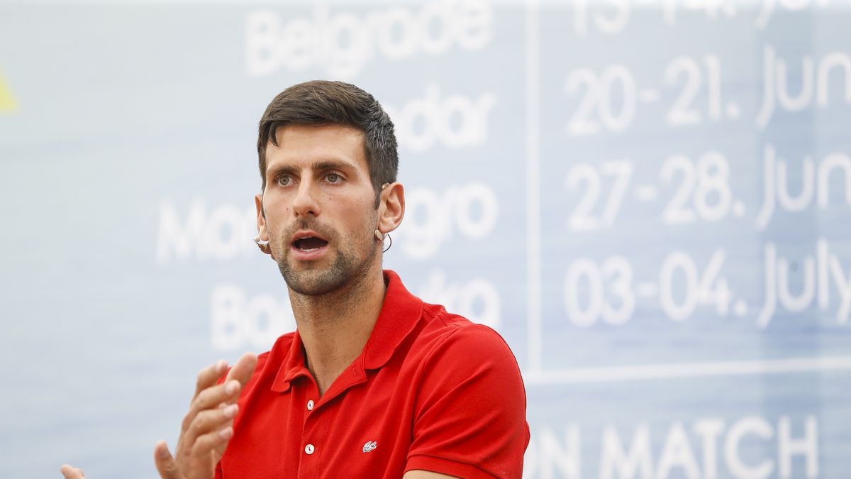 BELGRADE, SERBIA - MAY 25: Novak Djokovic of Serbia speaks to the media at a news conference on the upcoming Adria Tour tennis tournament at Novak Tennis Centre on May 25, 2020 in Belgrade, Serbia. (Photo by Srdjan Stevanovic/Getty Images)