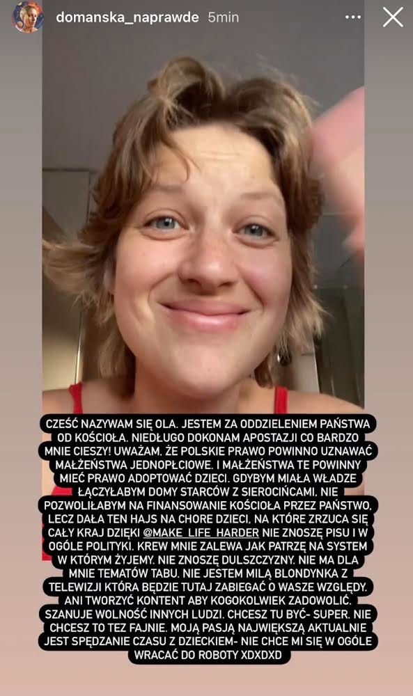 Aleksandra Domańska o apostazji