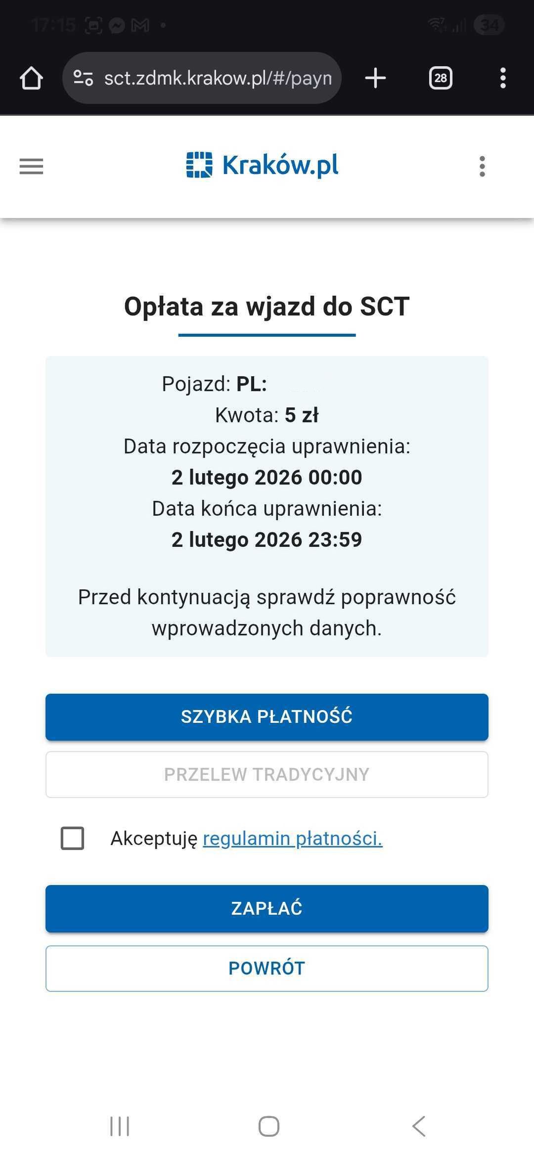 Jak opłacić wjazd do SCT w Krakowie?