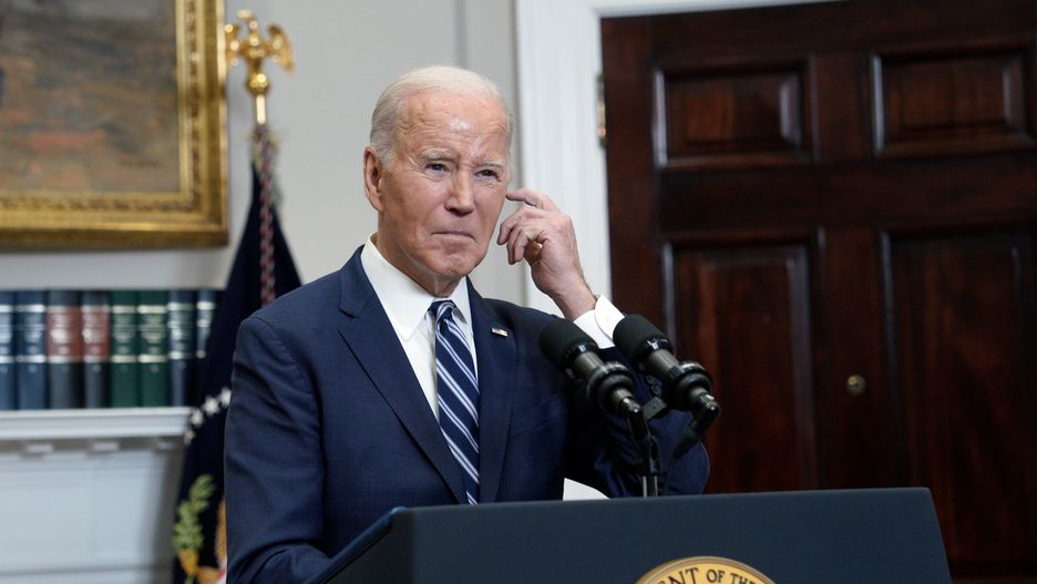 US President Joe Biden in the Roosevelt Room of the White House in Washington, DC, US, on Friday, Feb. 16, 2024. Biden laid the blame for the death of activist Alexey Navalny, a leading opposition voice against Vladimir Putin, on the Russian president and said the moment called for US resolve to back its allies, including Ukraine. Photographer: Yuri Gripas/Abaca/Bloomberg via Getty Images