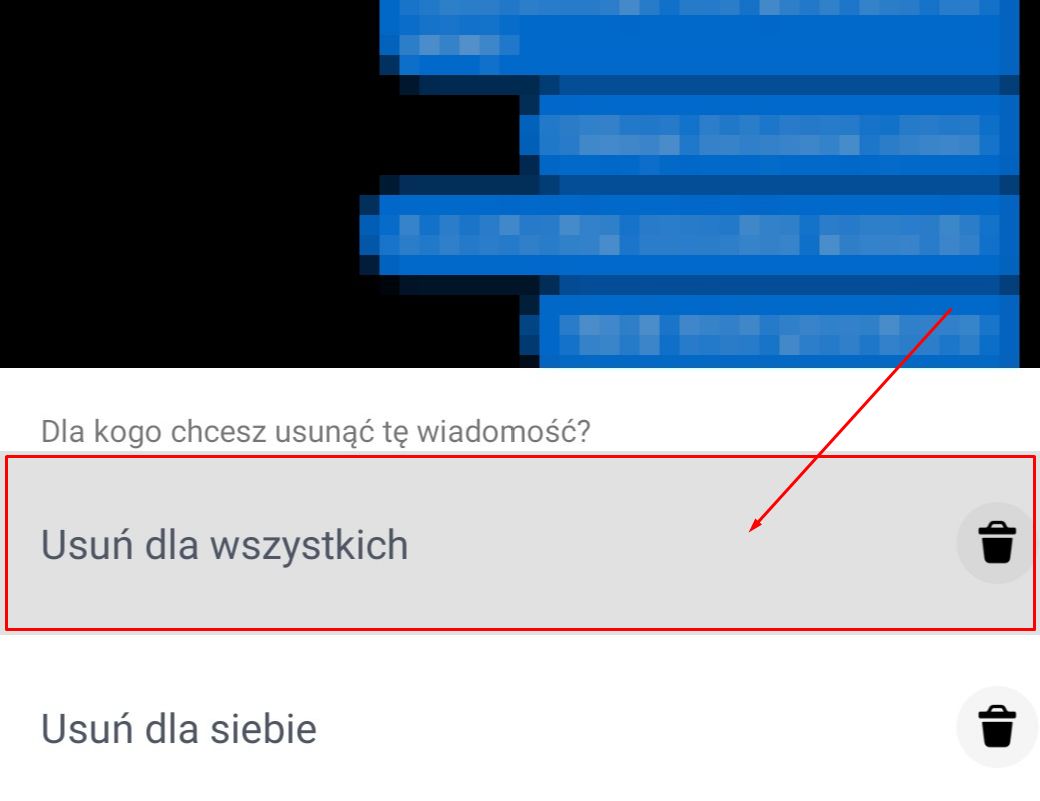 Krok 3: wybór sposobu usunięcia wiadomości.