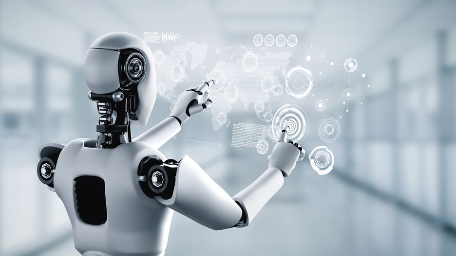 AI humanoid robot touching hologram screen shows concept of global communication
AI humanoid robot touching hologram screen shows concept of global communication network using artificial intelligence thinking by machine learning process. 3D illustration computer graphic.
robot, future, technology, robotic, artificial intelligence, ai, machine, learning, cyborg, futuristic, business, man, science, cyber, 3D illustration, human, computer, concept, backgrounds, click, finger, touching, screen, virtual, hologram, communication, information, internet, connection, network, online, world, worldwide, international, networking, global, marketing, map, earth, iot, social media, internet of things, social network, 5g, cloud, computing, security, data, telecommunication