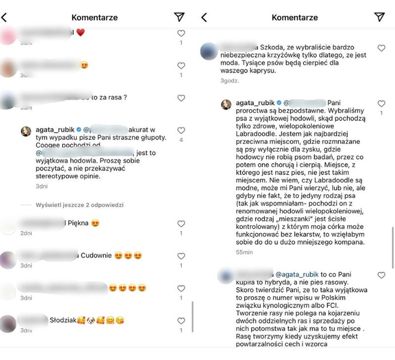 Agata Rubik pozuje z psem i odpowiada na zarzuty internautki