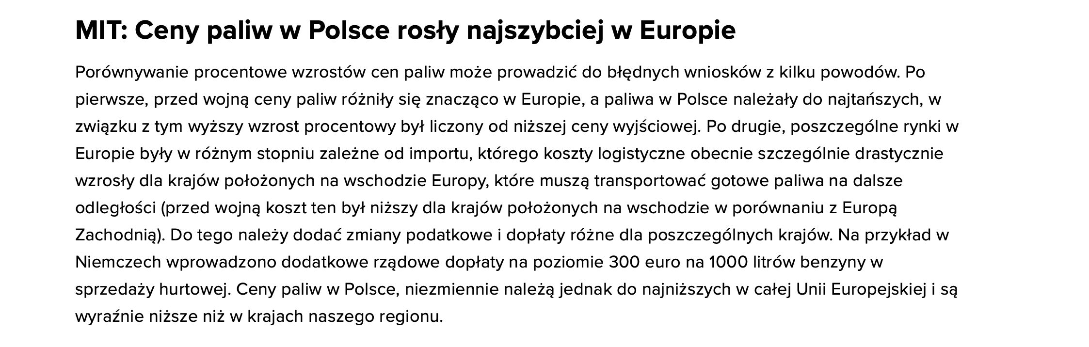PKN Orlen na stronie internetowej rozwiewa mity na temat cen paliw w Polsce