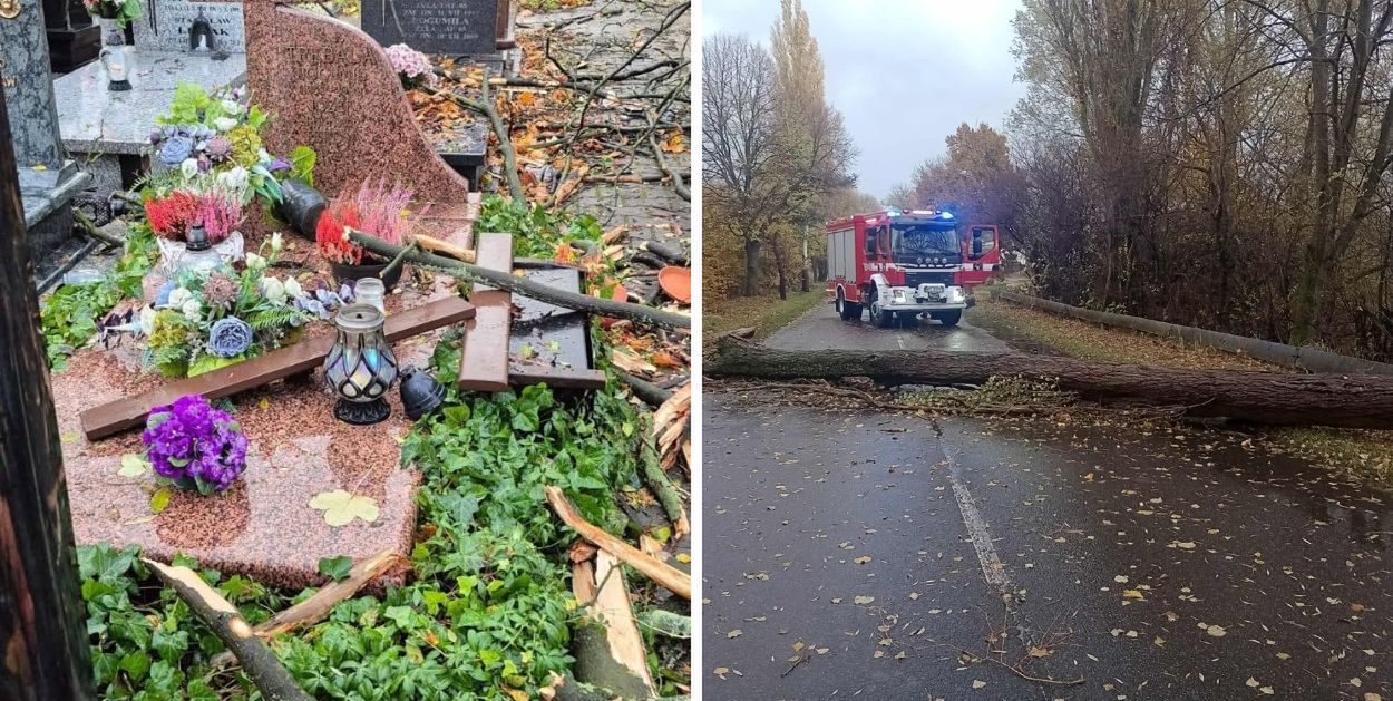 Powalone drzewa, zniszczone nagrobki - wiatr sieje spustoszenie w regionie!