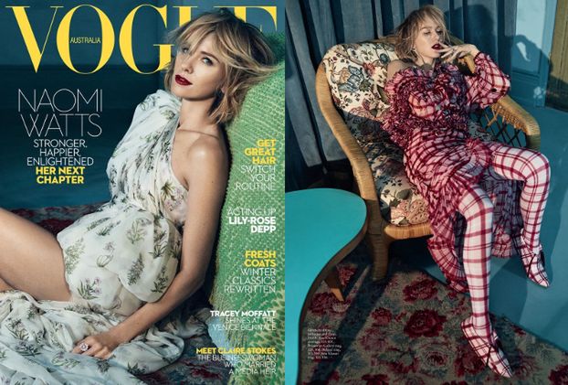 Rozczochrana Naomi Watts na okładce "Vogue'a"