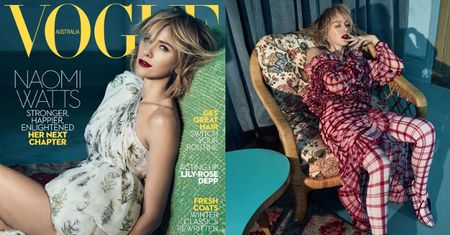 Rozczochrana Naomi Watts na okładce "Vogue'a"