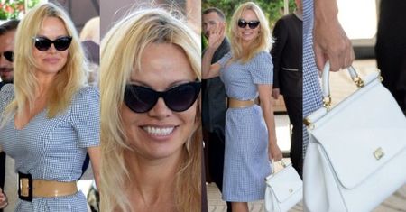 Pamela Anderson w sukience w kratkę przyleciała do Cannes
