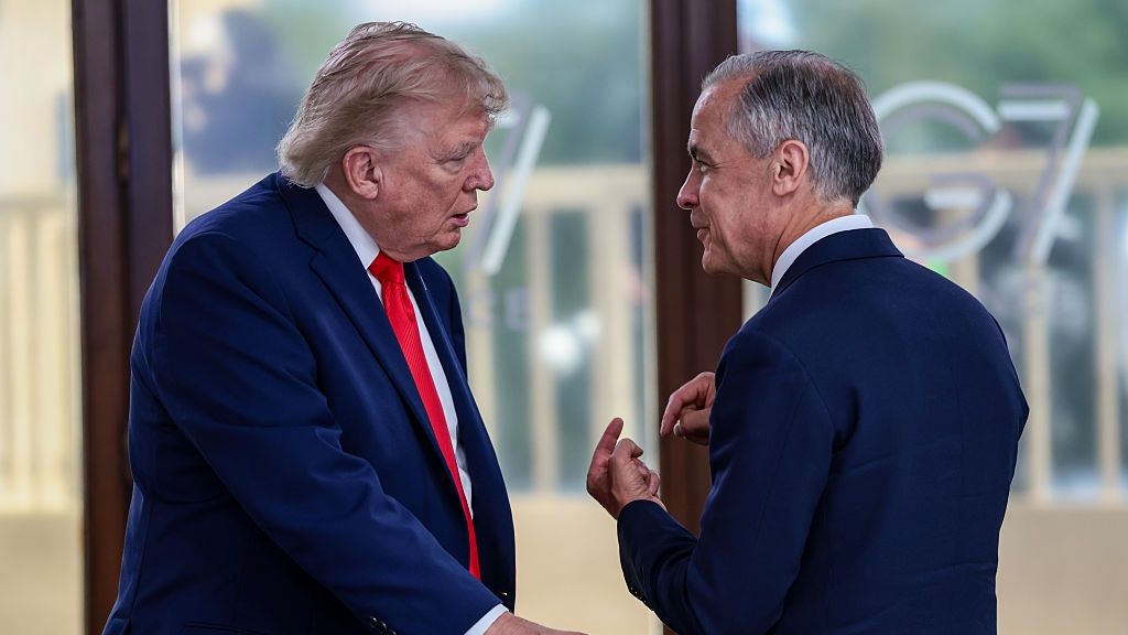President Trump Attends G7 Summit In Evian, France
EVIAN-LES-BAINS, FRANCE - JUNE 16: U.S. President Donald Trump speaks with Canadian Prime Minister Mark Carney at a working lunch with leaders of G7 and the Middle East, on June 16, 2026 in Evian-les-Bains, France. Leaders from the Group of 7 (G7) countries convened in Evian, France, near the Swiss border, for their annual summit to discuss challenges to peace and security for Ukraine and Europe, the situation in the Middle East, and other geopolitical issues. (Photo by Evelyn Hockstein - Pool/Getty Images)
Pool
bestof, topix