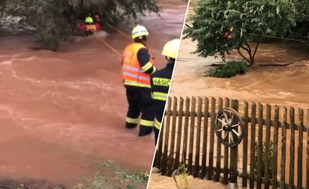 powódź, czechy, dzieci Dzieci w rwącym strumieniu. Dramatyczna akcja w Czechach