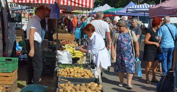 Stalowa Wola: Piątkowy targ. Duży ruch, królują pomidory, ogórki, czereśnie, morele. Zobacz zdjęcia