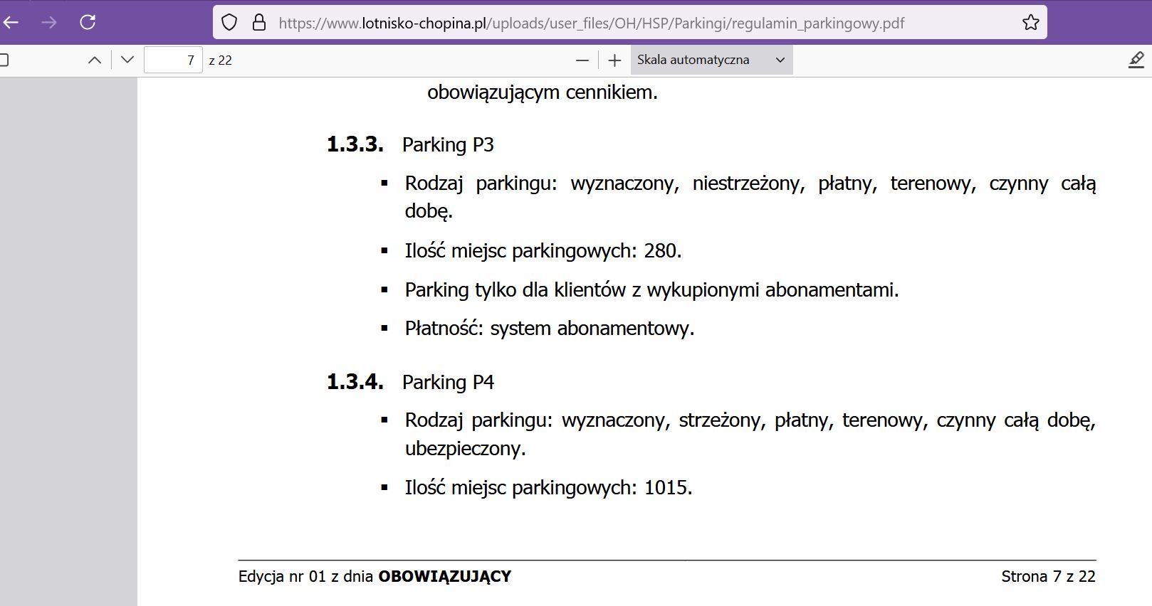 Regulamin lotniska: parking P3 jest wyłącznie dla posiadaczy abo