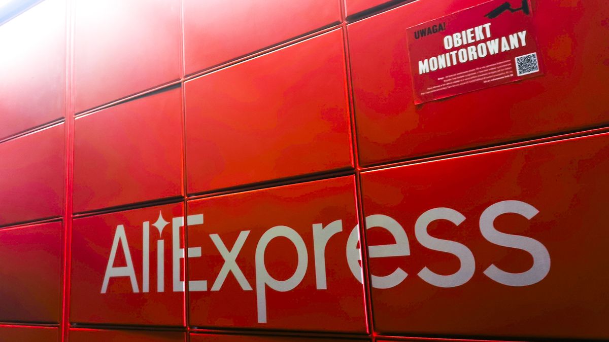AliExpress logo is seen on a self-service delivery station in Gliwice, Poland on December 22, 2022. (Photo by Beata Zawrzel/NurPhoto via Getty Images)