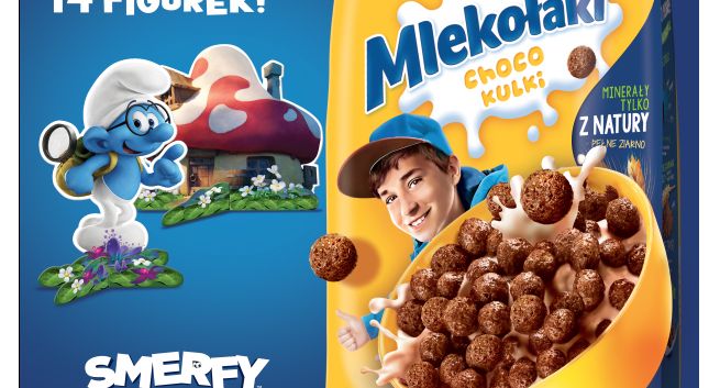 Bohaterowie filmu „Smerfy: Poszukiwacze zaginionej wioski” w promocji Mlekołaków