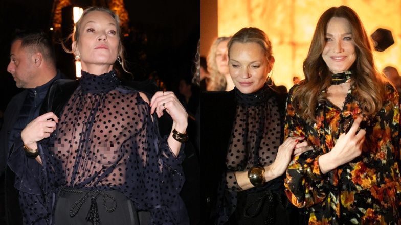 Kate Moss przybyła na pokaz Saint Laurent w PRZEŚWITUJĄCEJ bluzce