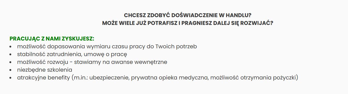 Ogłoszenie o pracę ze strony marketów Dino