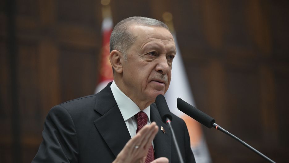 ANKARA, TURKIYE - OCTOBER 11: Turkish President and the leader of the Justice and Development (AK) Party Recep Tayyip Erdogan speaks during his party's group meeting at the Turkish Grand National Assembly in Ankara, Turkiye on October 11, 2023. (Photo by Ahmet Okur/Anadolu via Getty Images)