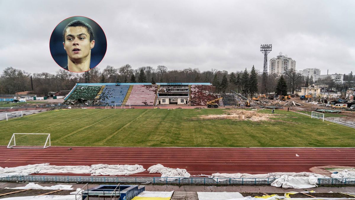 Zniszczony stadion w Ukrainie/ w małym okienku: Witalij Wiceneć