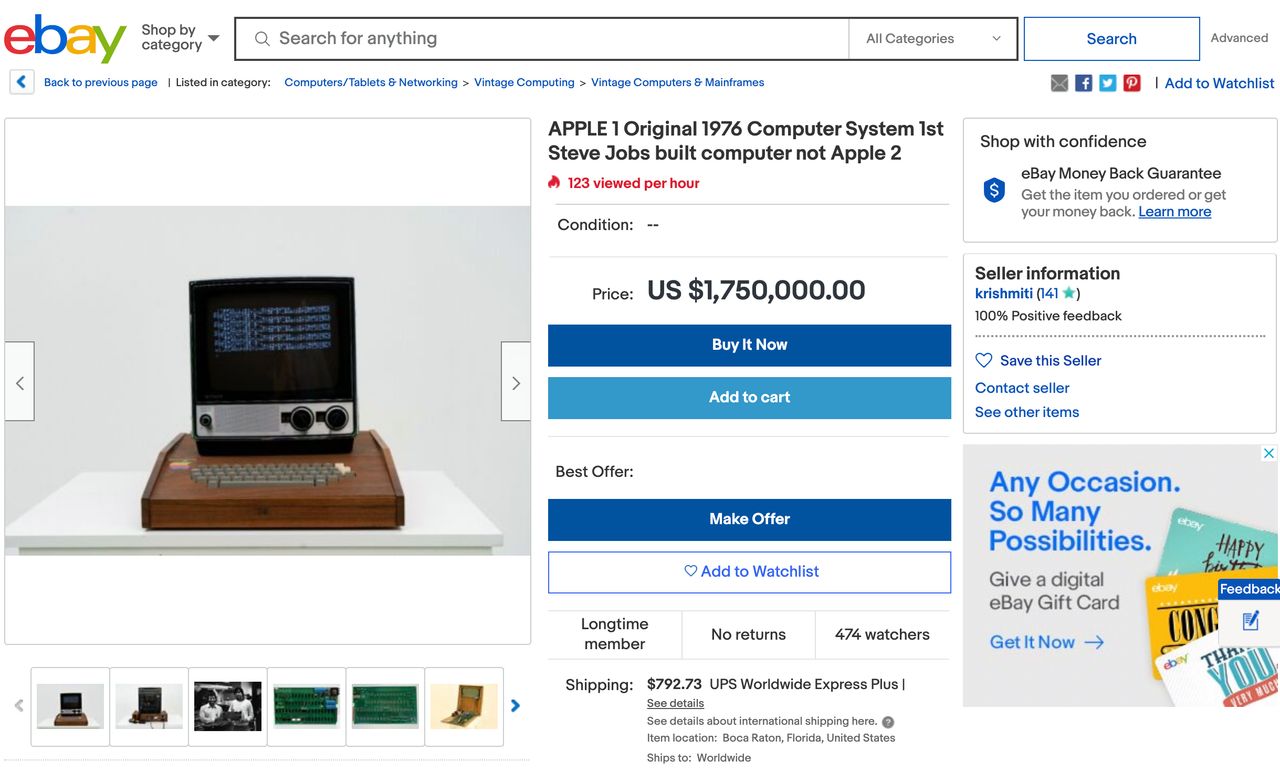 Aukcja Apple-1 w serwisie eBay