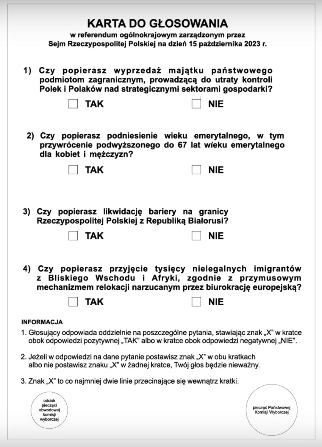 Tak wygląda karta do głosowania w referendum 