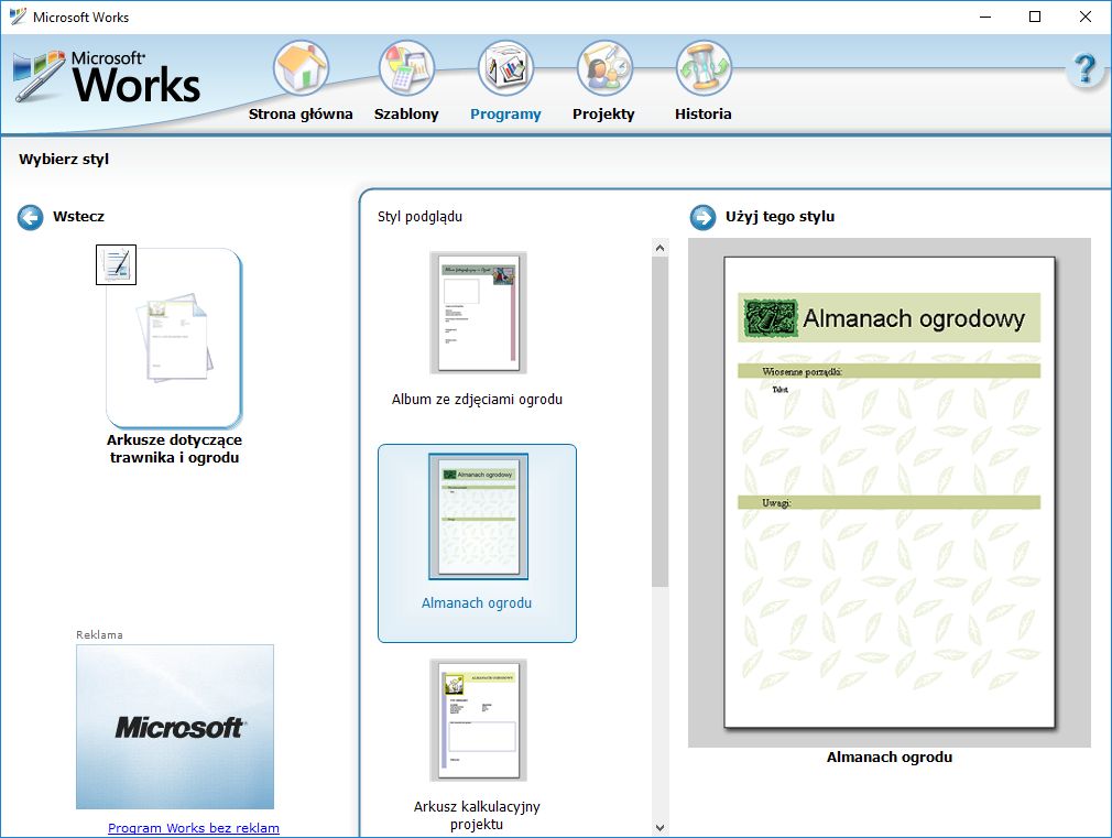 Microsoft Works. Bo przecież każdy chce stworzyć swój własny Almanach Ogrodowy!